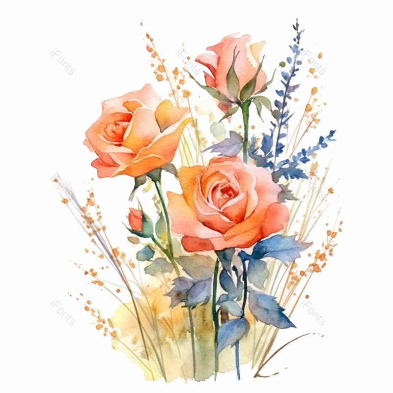 繁花似锦粉色玫瑰花束植物春天水彩画唯美插画,插画/手绘图,插画/手绘图库,插画/手绘图下载,插画/手绘